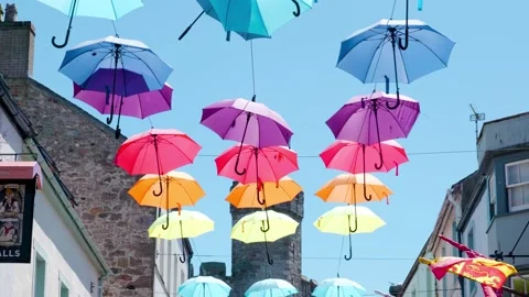 Multi coloured umbrella canopy Stock Footage 190073783