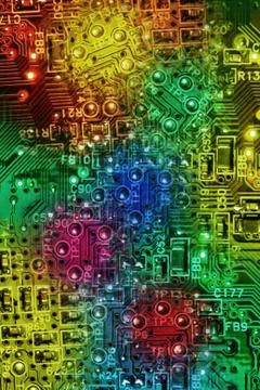 Multi colours abstract electronic circuit background Stock Illustration