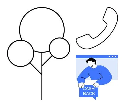 Multi-Concept Vector Tree, Communication, and Cashback Elements Stock Illustration