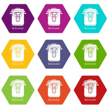 Multi cooker icons set 9 vector Illustrazione stock