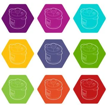 Multi cooker icons set 9 vector Stock Illustration