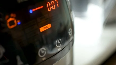 Multi-cooker LED screen display closeup while working,preparing cooking food 스톡 동영상 93643559
