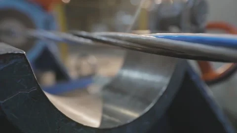 Multi-core cable weaving process, cable production in a modern factory. Multi Stock Footage 145679626