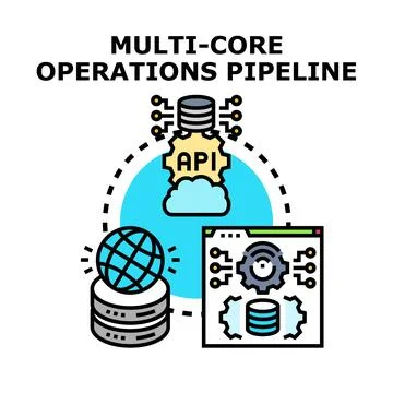 Multi core operations pipeline concept processing data Stock Illustration
