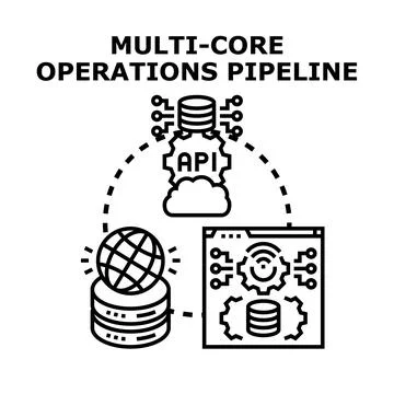 Multi core operations pipeline concept processing data Stock Illustration