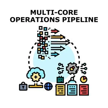 Multi core operations pipeline processing data flow concept イラスト素材