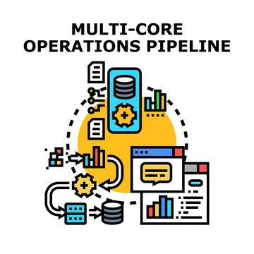 Multi core operations pipeline processing digital data 스톡 일러스트