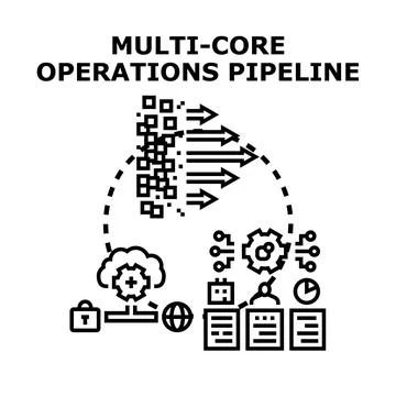 Multi core operations pipeline processing data flow concept イラスト素材