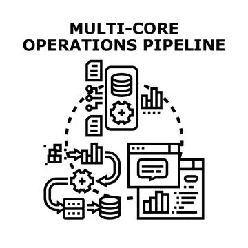 Multi core operations pipeline processing digital data Stock Illustration