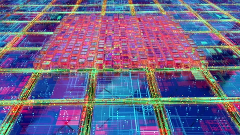Multi core processor with many graphic, math logic and neural coprocessors Stock Footage 239786447