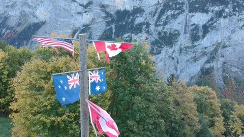 Multi Country Flag Pole Murren Stock Footage 97681898