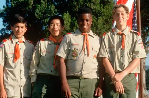 Multi-cultural group of Boy Scouts at Veterans Cemetery, Los Angeles, California Stock Photos