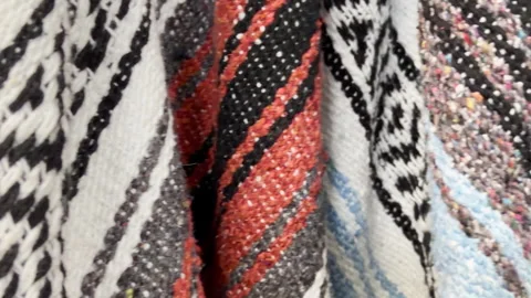 Multi cultural woven traditional jerga textile with bold, colorful patterns. Stock-Footage 344906754
