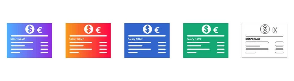 Multi Currency Salary Statement Icon Set Stock Illustration