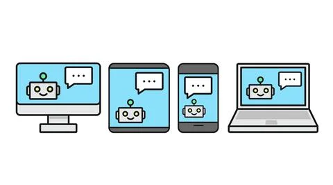 Multi-device AI chatbot icon set イラスト素材