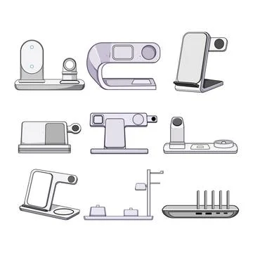 Multi device charging station set cartoon vector illustration Stock Illustration