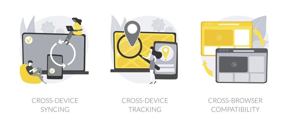 Multi-device compatibility abstract concept vector illustrations. Illustrazione stock