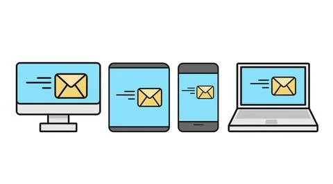 Multi-device email and communication icon set Ilustração Stock
