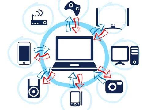Multi-device experience with interconnected gadgets exchanging data Stock-Fotos