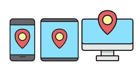 Multi-device local SEO and location icon set Иллюстрация
