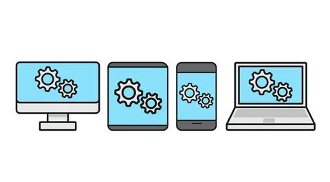 Multi-device settings and optimization icon set イラスト素材