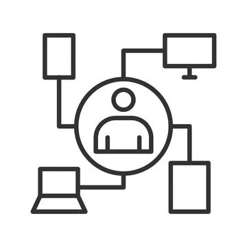 Multi device user network, icon in line design. user, devices, connection Stock Illustration