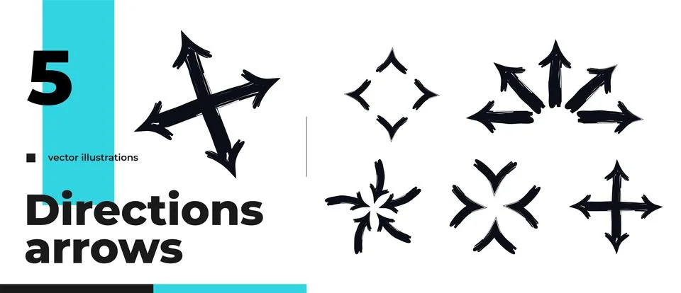 Multi direction black bold thick stroke arrow set 스톡 일러스트