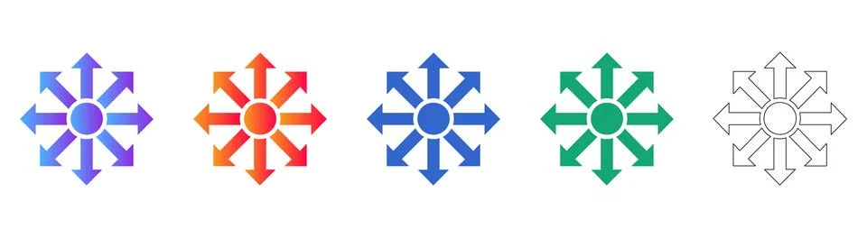 Multi Directional Arrow Icons Set in Gradient and Outline Styles Stock Illustration