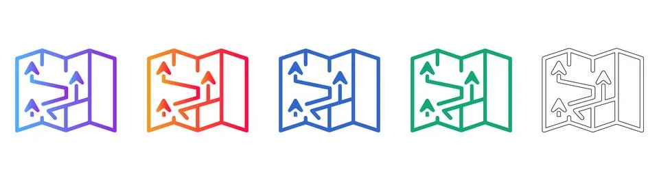 Multi Directional Map Route Icon Set Stock Illustration