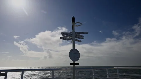 Multi directional road signpost on long Jetty in Busselton. Stock Footage 317422773