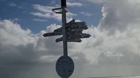Multi directional road signpost on long Jetty in Busselton. Stock Footage 317422870