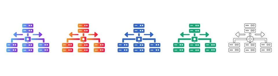 Multi directional Server Data Flow and Storage Icons Set Stockillustratie