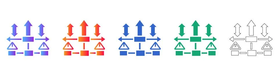 Multi Directional Warning Flowchart Icon Set Illustrazione stock