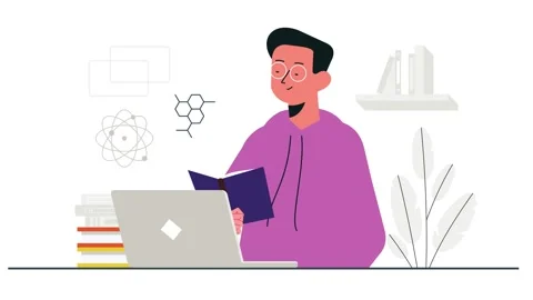 Multi-Disciplinary Learning: Student Studying with Laptop and Books Stock Footage 333328758