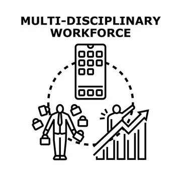 Multi disciplinary workforce achieving business growth with technology Stock Illustration