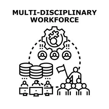 Multi disciplinary workforce combining diverse skills for team success Stock Illustration
