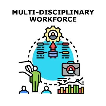 Multi disciplinary workforce developing diverse skills Stock Illustration