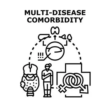 Multi disease comorbidity concept linking human organ health Stock Illustration