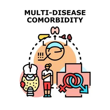 Multi disease comorbidity concept linking human organ health Stock Illustration