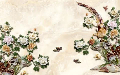 Multi embossed flowers with stone texture background Stock Illustration