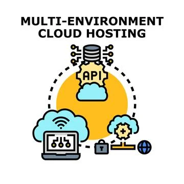 Multi environment cloud hosting concept with data management Stockillustratie
