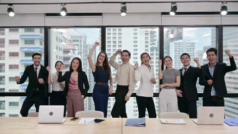 Multi ethnic business group clapping hands of successful after business semin Video stock 169579254