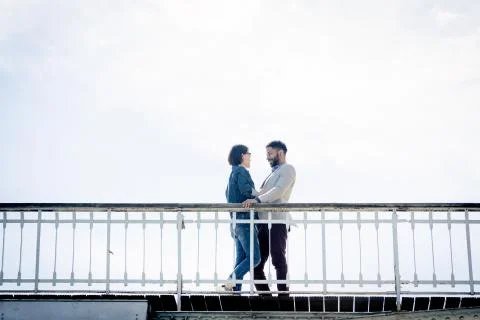 Multi-ethnic Couple Having Fun In Paris Near Eiffel Tower Fotos Stock