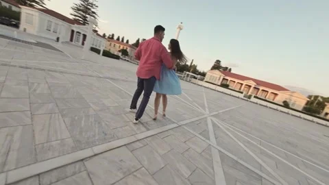 Multi-ethnic dancers dancing practicing salsa performance outdoors, 360 drone Stock Footage 281339698