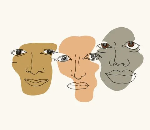 Multi-ethnic  different faces. Different ethnicity men - Caucasian, African,  Иллюстрация