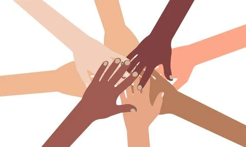 Multi-ethnic Diverse Hands Putting Together Stock Illustration