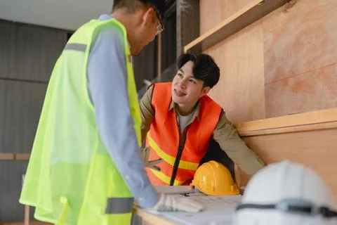 Multi ethnic engineer brainstorming and measuring for cost estimating on Stock Photos