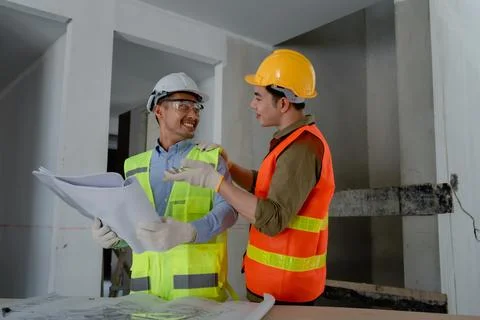 Multi ethnic engineer brainstorming and measuring for cost estimating on Stock Photos