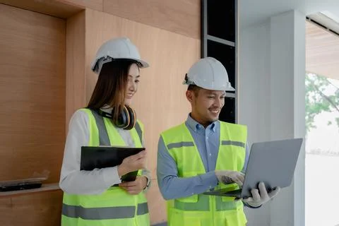 Multi ethnic engineer brainstorming and measuring for cost estimating on Stock Photos