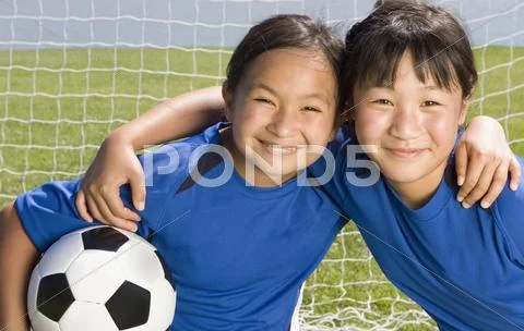 Multi-Ethnic Girls With Soccer Ball